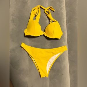 Yellow push up bra bikini set